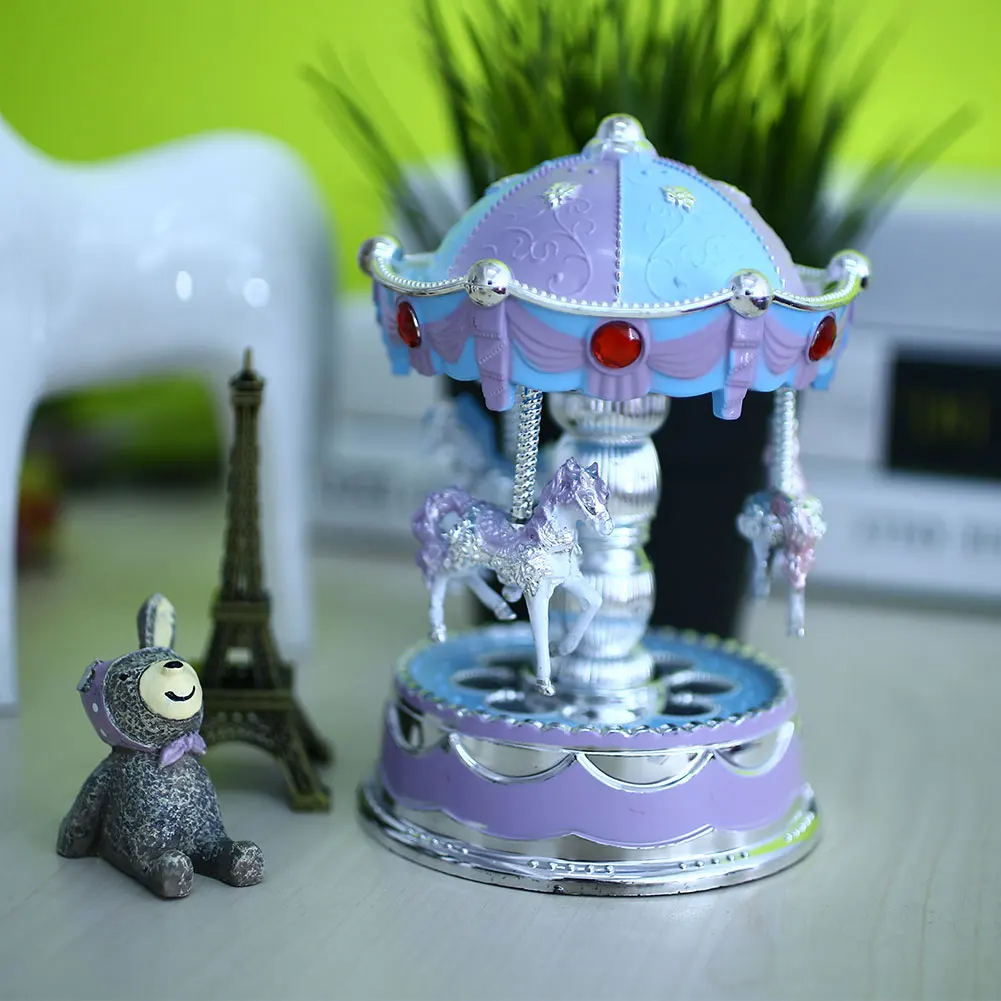 Horse Carousel Music Box Toy Light Clockwork Musical Boxes Gifts Vintage | Дом и сад