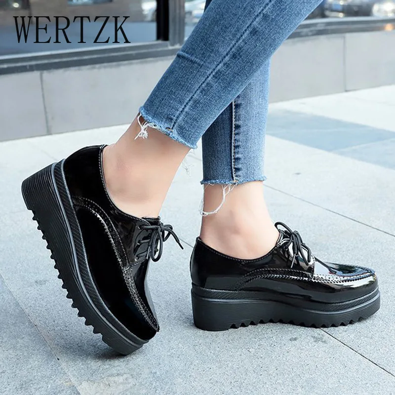 Женские туфли-оксфорды Обувь на платформе со шнуровкой Черная повседневная