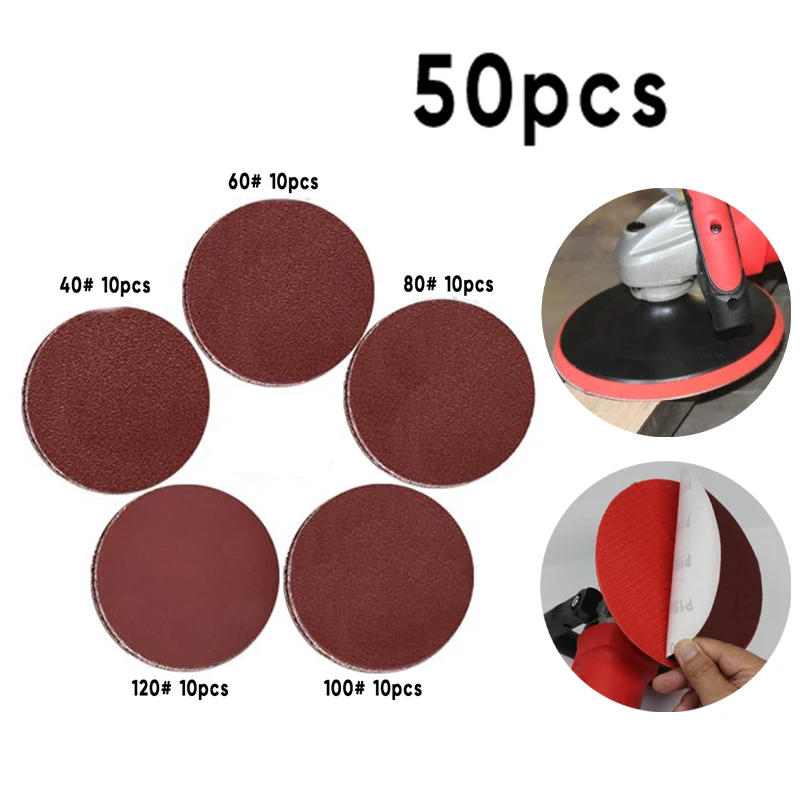 

50pc 7 Sanding Discs Pads 40-120 Mix Orbital Sander Hook Loop Sandpaper