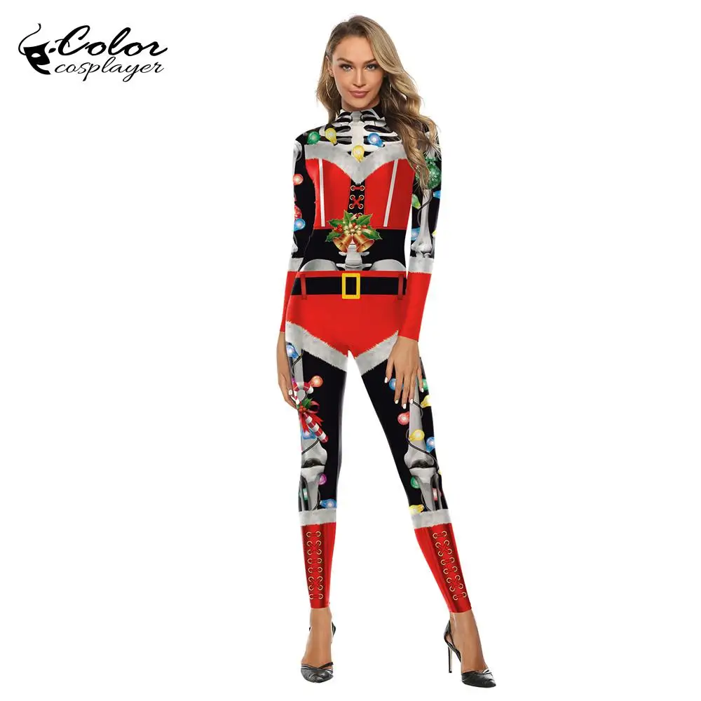 Color Cosplay Рождественские Комбинезоны для женщин праздничная одежда новогодний
