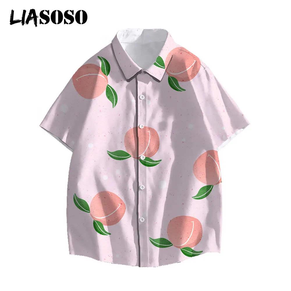 

LIASOSO 2021 Men Women 3D Print Cartoons Novelty Fruit Short Sleeve Casual Shirts Streetwear Beach Hawaiian Shirts Retro Tops