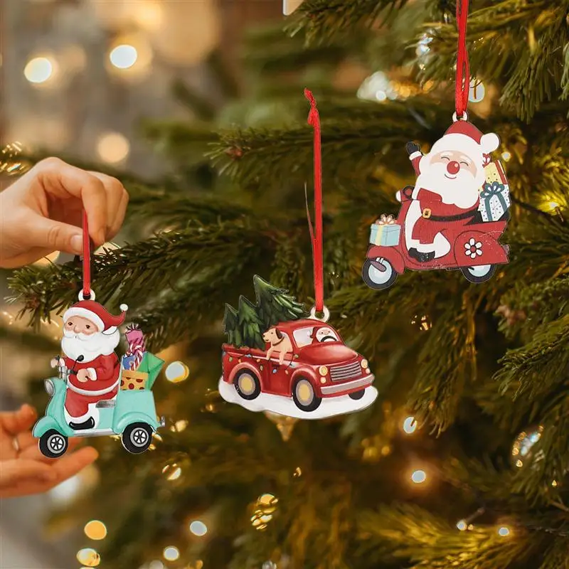 

12Pcs Lovely Christmas Wooden Christmas Tree Pendant Car Gift Ornaments
