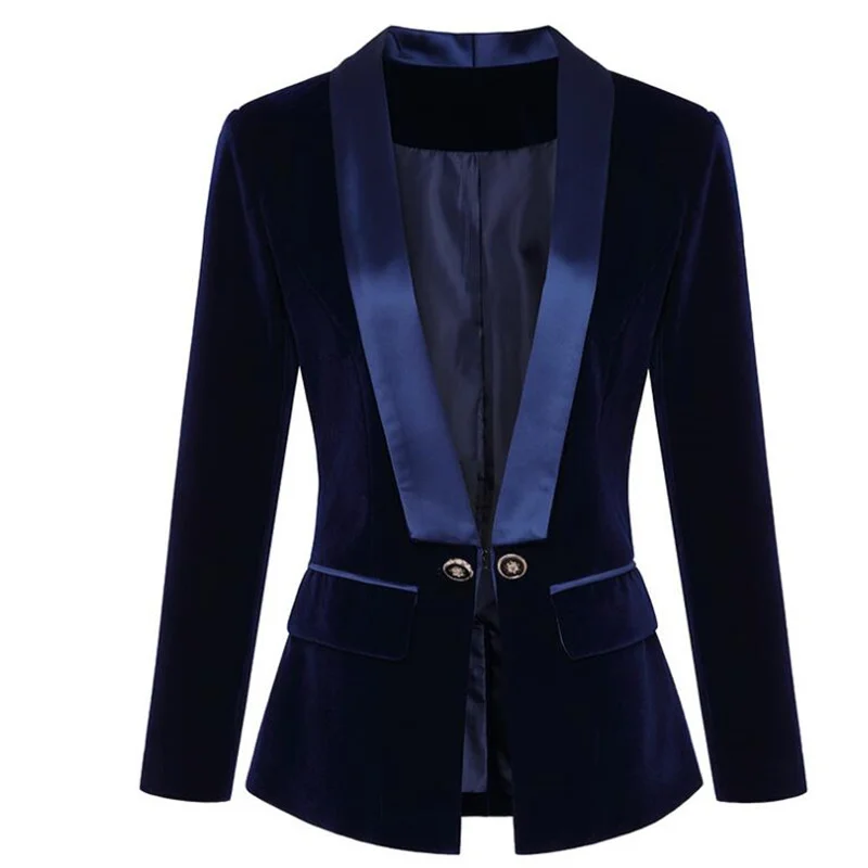 Jacket women suit gold velvet jacket blue black robe de mariée American catwalk elegant pure color foreign trade slim clothes