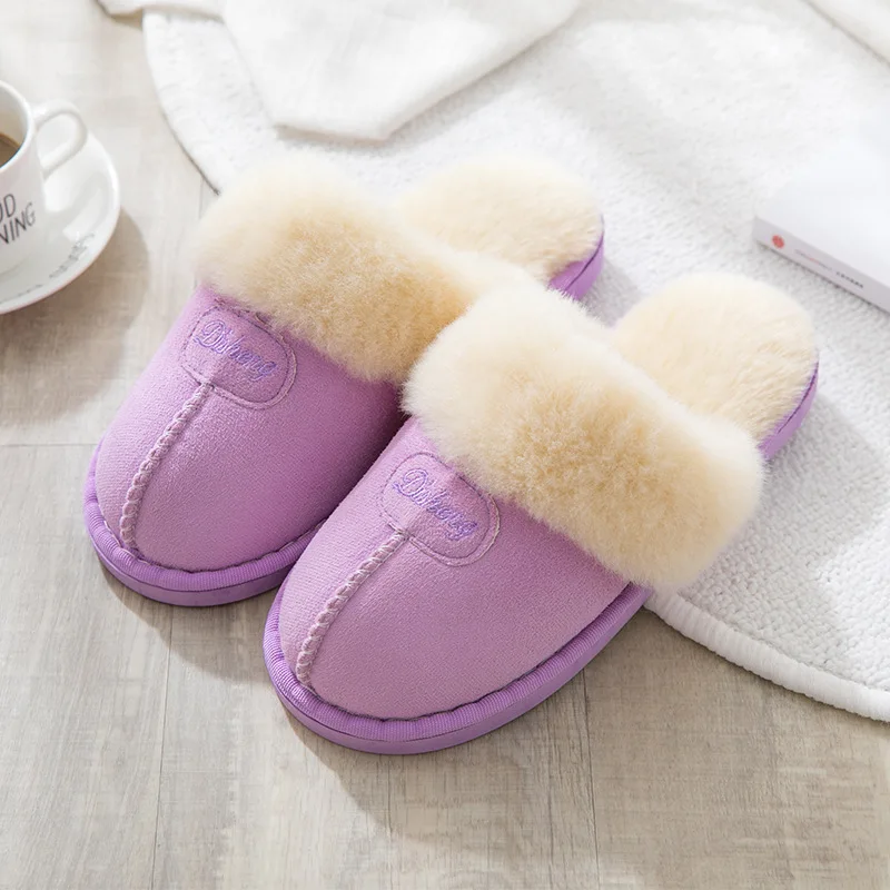 Purple Женские домашние тапочки; плюшевая зимняя теплая обувь; женские удобные флисовые шлепанцы с пенным наполнителем с эффектом памяти; домашняя обувь для мужчин и женщин - Цвет: Purple