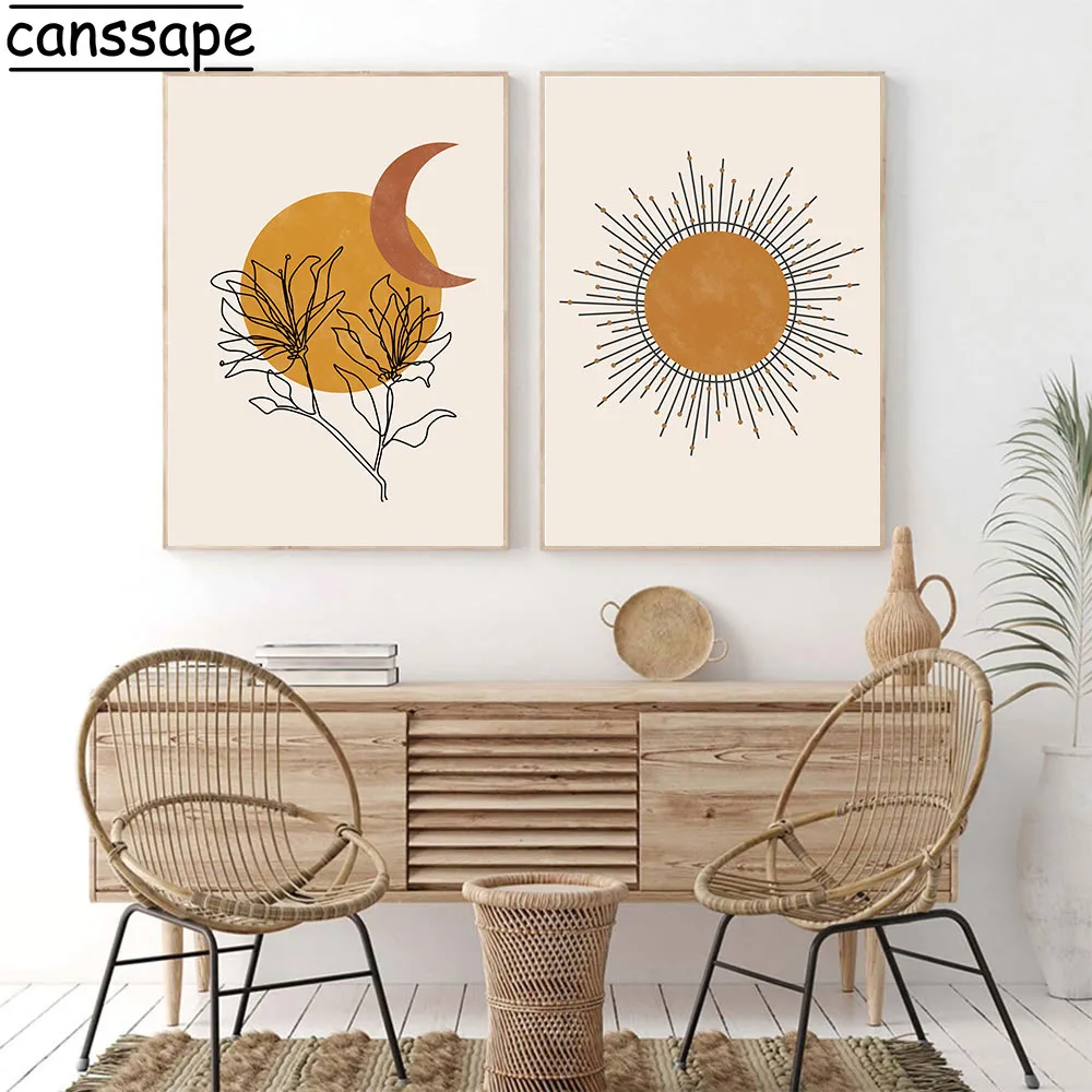 Абстрактный настенный постер с изображением лица тела солнца луны холста