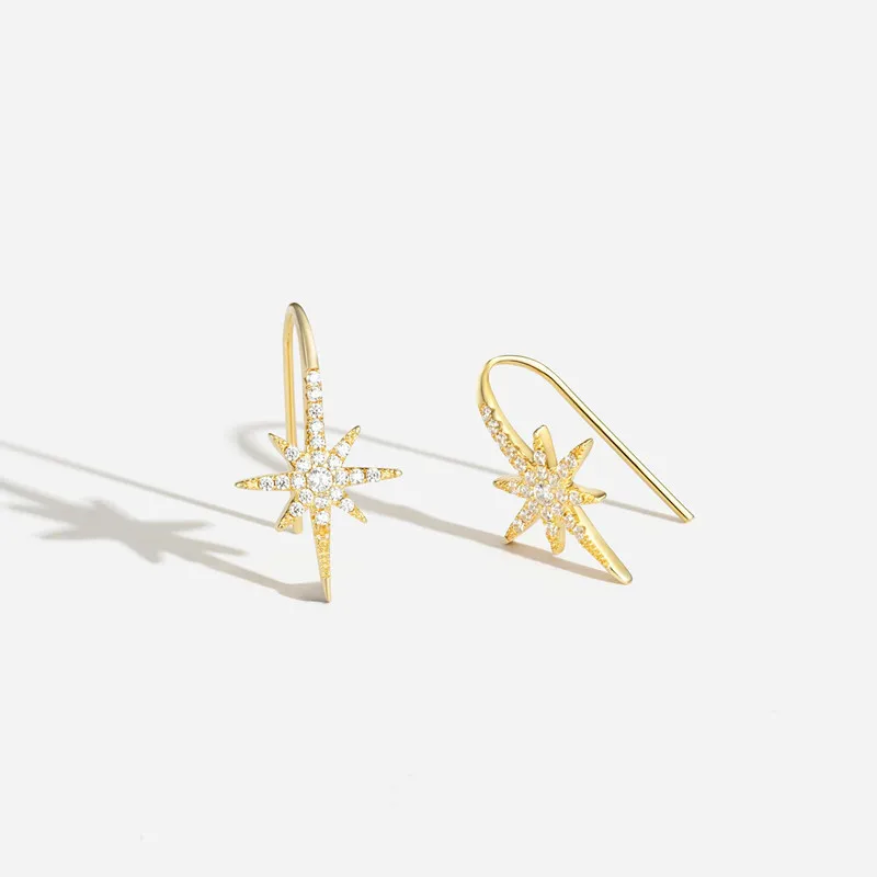 

12Pairs/lot Fashion Micro-Inlay Crystal Eight-pointed Star Earrings Women