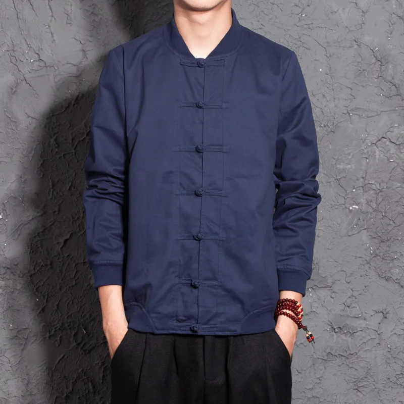 Мужская традиционная китайская одежда весенне-осенний однотонный костюм танга