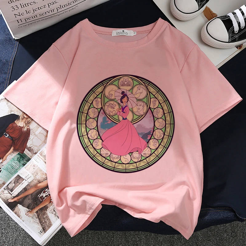 

Disney Mulan Graphic Print T-shirt Women Harajuku Aesthetic White Tops Tshirt Blusas Summer Fashuion Y2k Casual Female T Shirt