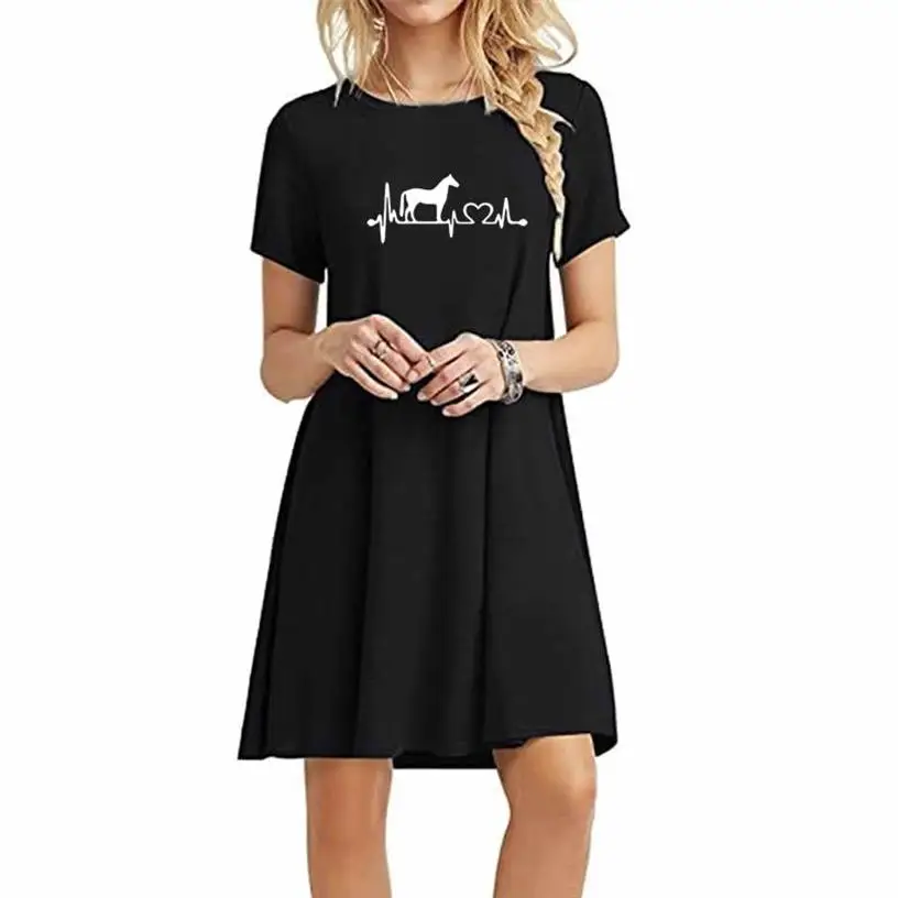 

Dress Large Size Solid Color Dress Horse Heartbeat Letters Print Summer Women Dresses Maxi Vestidos De Festa Mujer