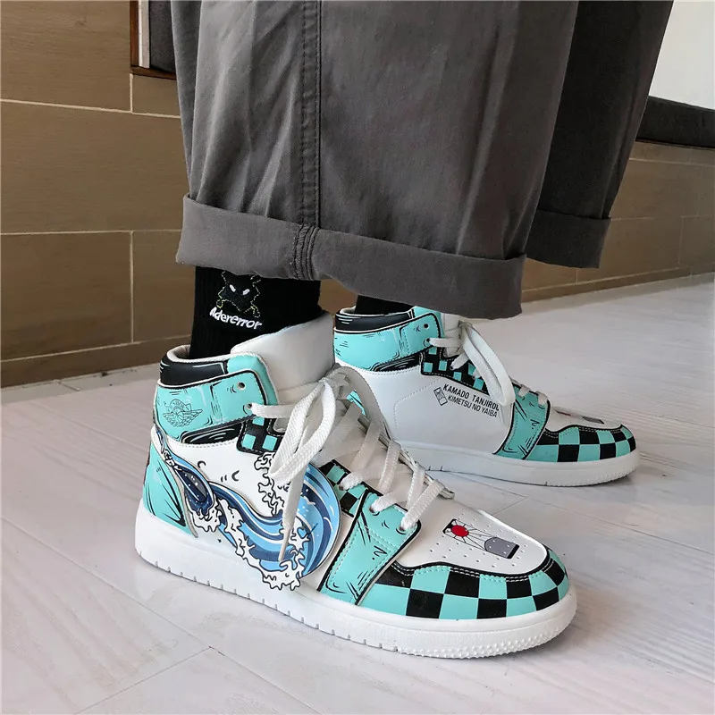 

Demon Slayer Cartoon printing Large size men's Running shoes sports shoes Leather Rubber Lace Up High Top Flats Shoes Sneakers