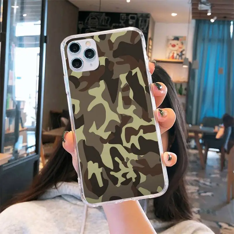 

Camouflage Phone Case Transparent for iPhone 6 7 8 11 12 s mini pro X XS XR MAX Plus cover funda shell