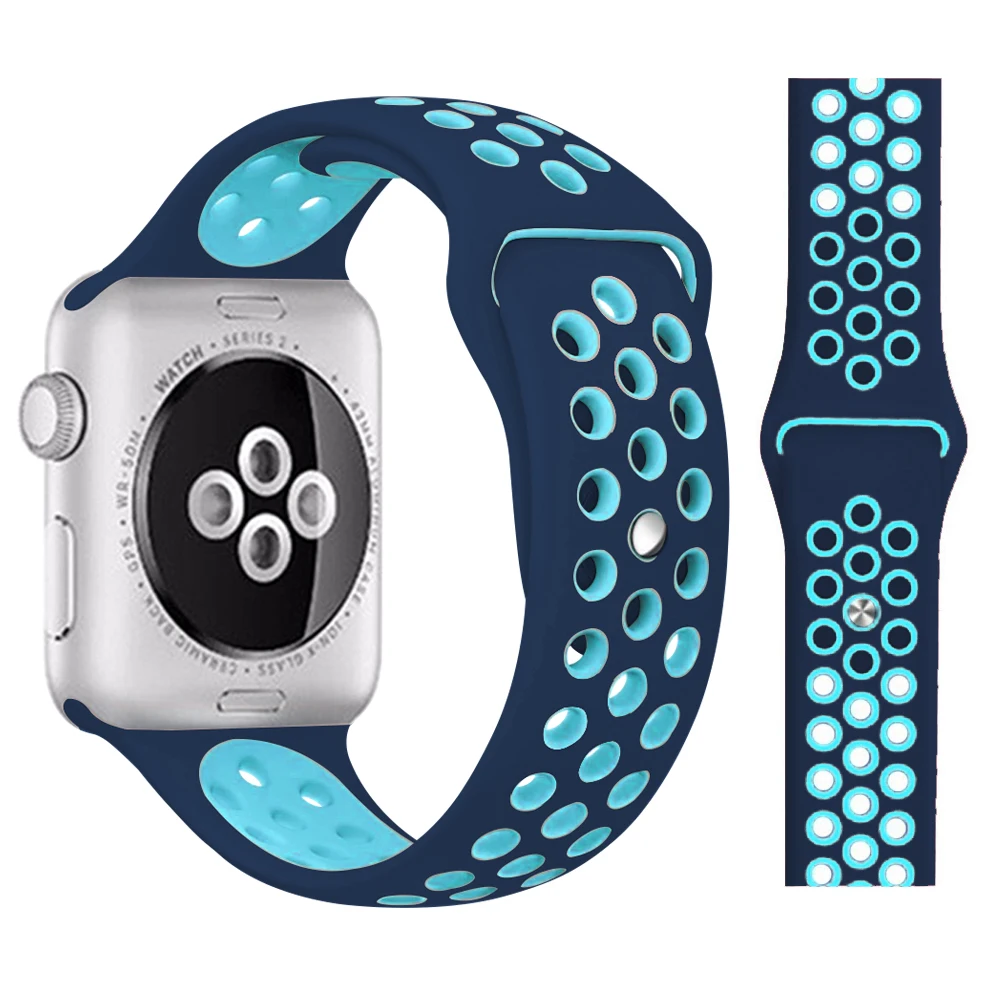 Модный спортивный силиконовый ремешок для часов apple watch 42 мм, 38 мм, 40 мм, 44 мм, браслет Nike+ Iwatch series 5/4/3/2/1 - Цвет ремешка: Sky blue dark blue