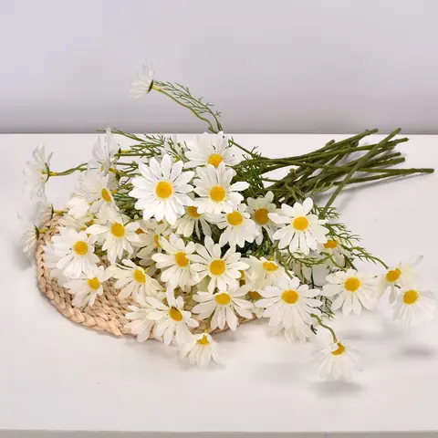 Искусственные цветы, 5 головок, белые маргаритки, Длинные ветки, букет для дома, свадьбы, сада, украшение «сделай сам», искусственные цветы