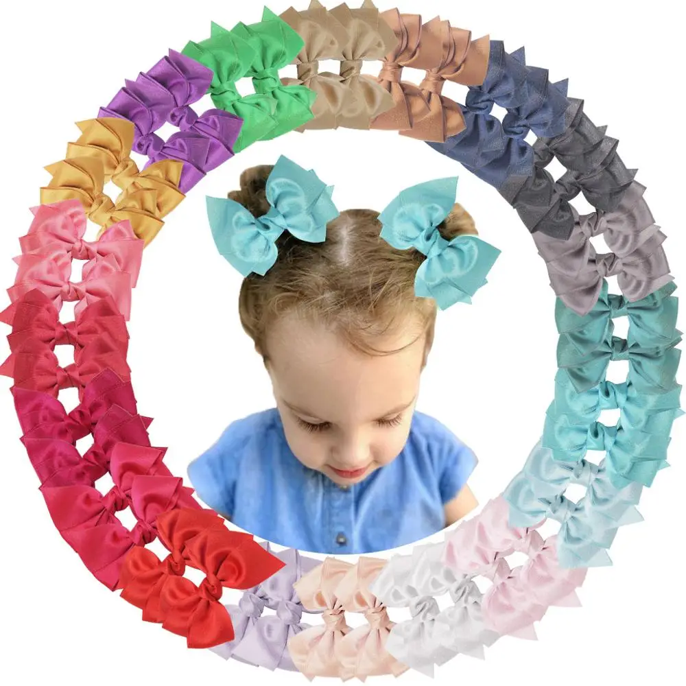 30 Pieces 4.5 Inch Hair Bows Clips Chiffon Ribbon Boutique Pigtail Hair Bow Alligator Clips For Girls Toddlers Kids