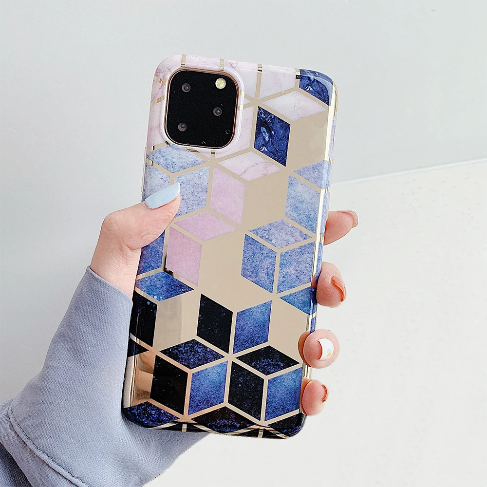 Чехлы для телефонов с геометрическим мрамором для iPhone 6, 6s, 7, 8 Plus, X, XR, XS, 11 Pro, мягкая Гальваническая задняя крышка, чехол - Цвет: k