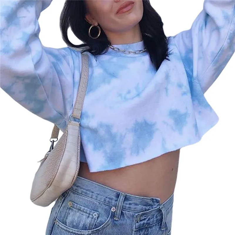 

Women's Fashion Long-sleeved Sweatshirt Sexy Streetwear Personality Tie-dye Loose Exposed Navel Sweatshirt Fashion Pullover Tops