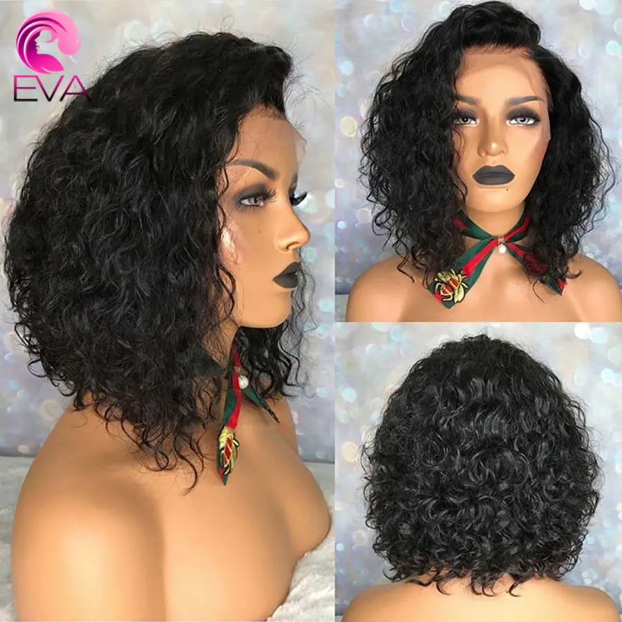 Curly Short Human Hair Wigs 13x6 Lace Frontal Wig Deep Bob Front Eva Brazilian | Шиньоны и парики