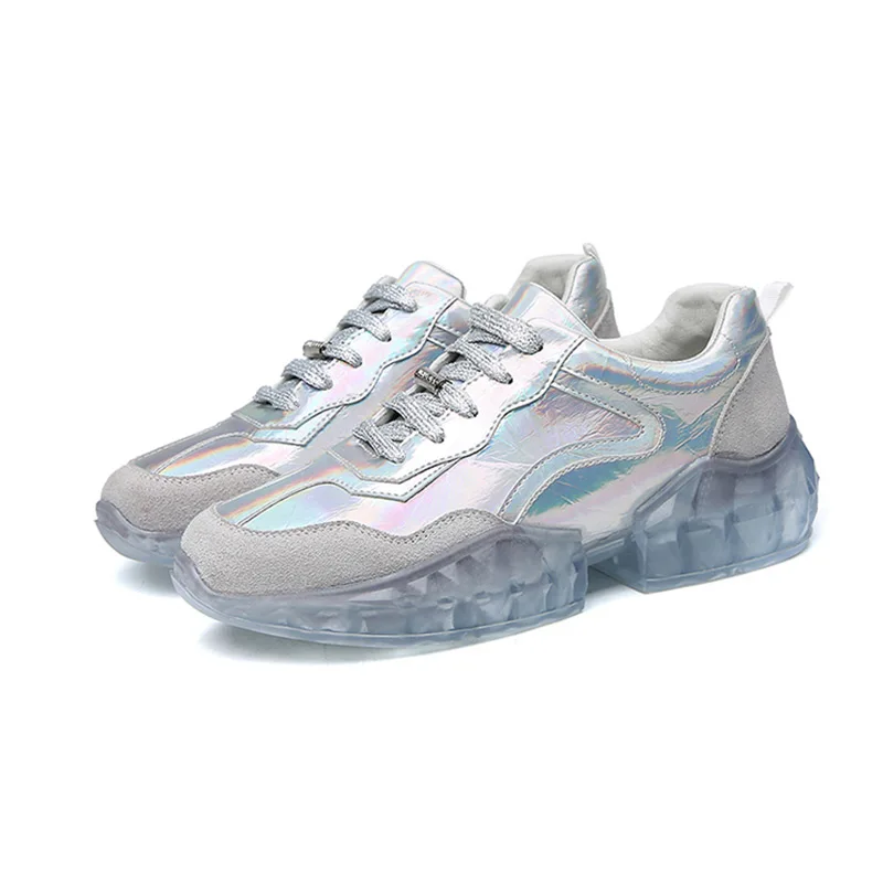 Silver Donna-in/женские кроссовки на толстой платформе; коллекция года; женская обувь на высоком каблуке из натуральной кожи на плоской подошве; модная разноцветная обувь для бега - Цвет: Silver