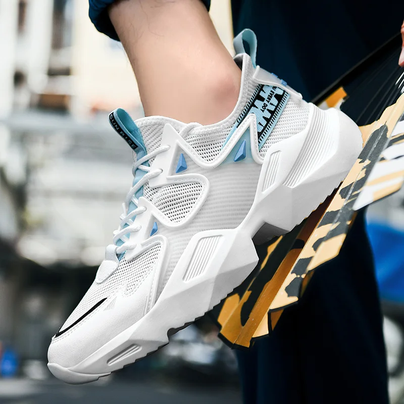 

Men's Chunky Sneakers Thick Sole Running Shoes Platform Outdoor Walking Tennis Air Mesh Breathable Basket Trainers Male Footwear