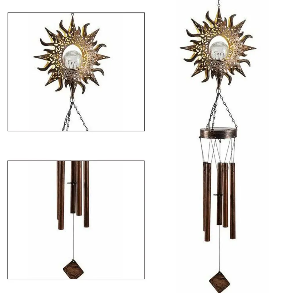 

Solar Garden Light Wrought Iron Hollow Solar Sun Moon Wind Chime Pendant Outdoor Landscape Decoration