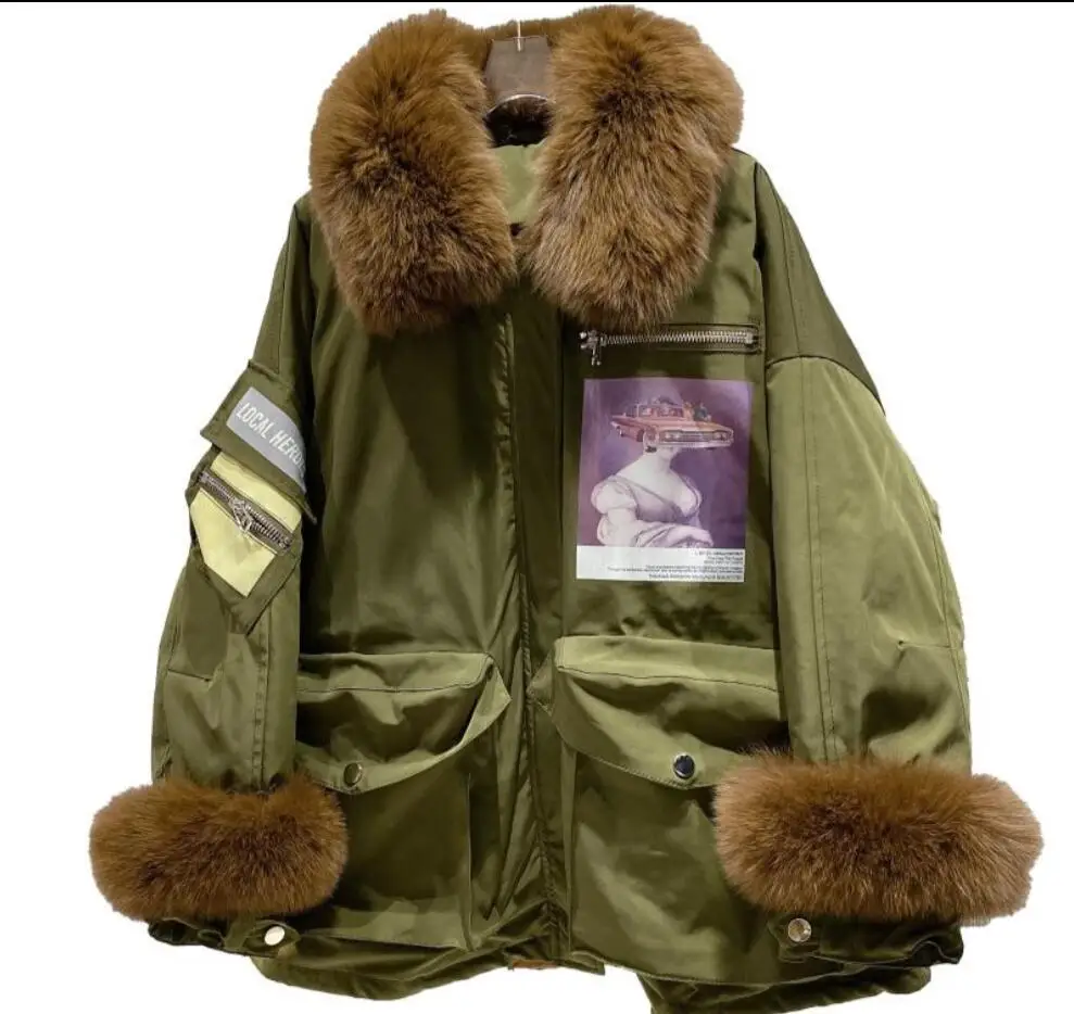 Зима 2020 Новый Большой деталь из искусственного меха лисы лидер ветровка с