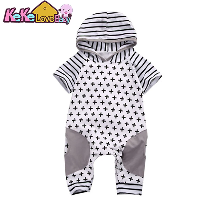 Newborn Baby Boy Romper Clothes Cotton Short Sleeve Striped Hooded Jumpsuit Infant Clothing Summer Toddler Baby Boy Outfits