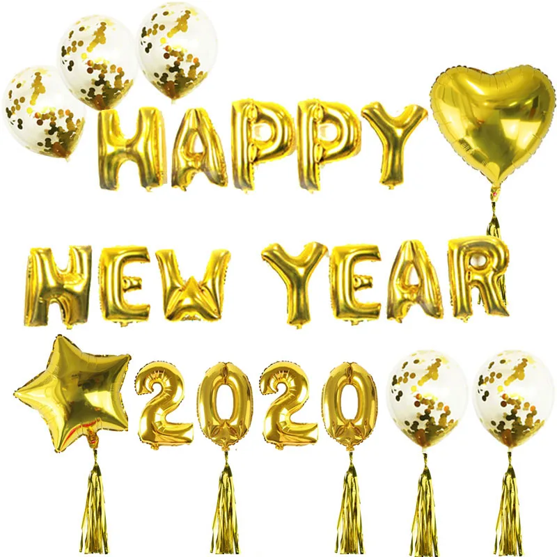 new year sets-A Фольгированные воздушные шары с новогодним декором, воздушные шары с круглыми цифрами, новогодние вечерние шары, воздушные шары для рождественской вечеринки - Цвет: new year sets-A