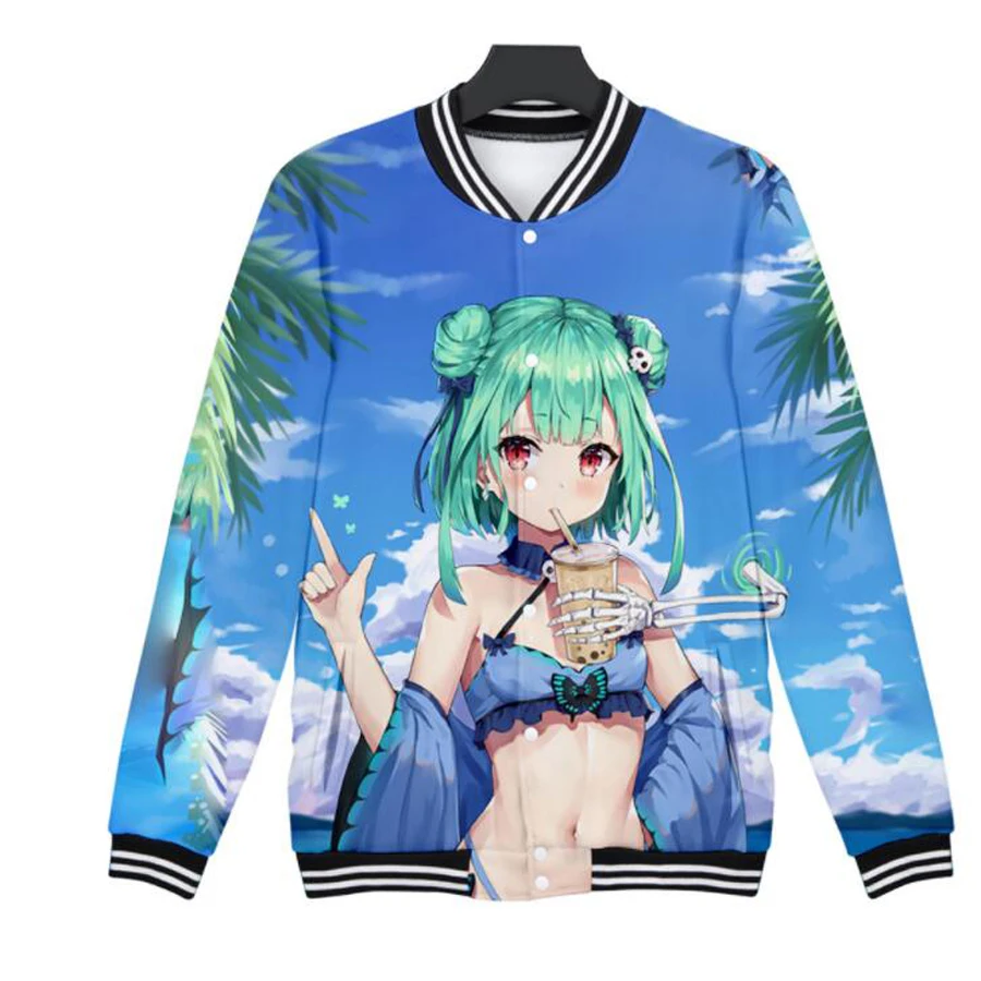 

Japan Anime Uruha Rushia 3D Baseball Jacket Men Bomber Jacket Outerwear Streetwear Hip Hop Baseball Uniform Cosplay Costume