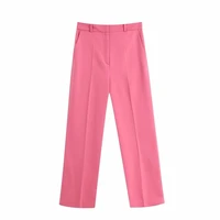 simple high waist straight suit pants women solid colors casual tailored trousers candy pink all match commute office trousers