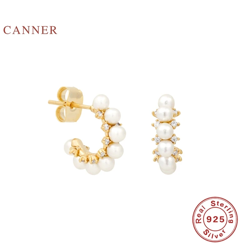 

Sterling Silver Earrings For Women Half Round Diamond Pearl Stud Earrings Zircon Korean Pendientes Gold Jewelry