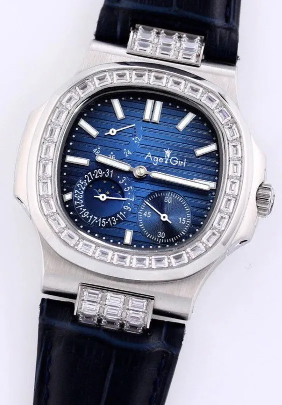 

Luxury Brand New Men Automatic Mechanical Stainless Steel Silver Sapphire Diamond Bezel Black Grey Red Leather MoonPhase Watches