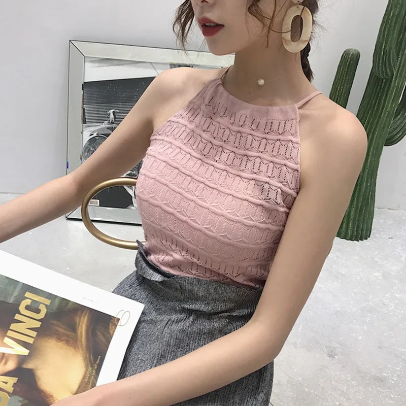 

Women's Sleeveless O-Neck Pullover Hollow Out Knitted Tank Top