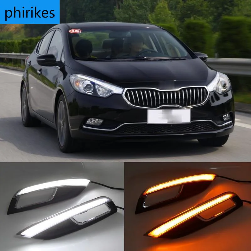 For Kia K3 Cerato 2013 2014 2015 2016 Led Daytime Running Lights DRL fog lamp cover with Yellow Turning Signal Lamp