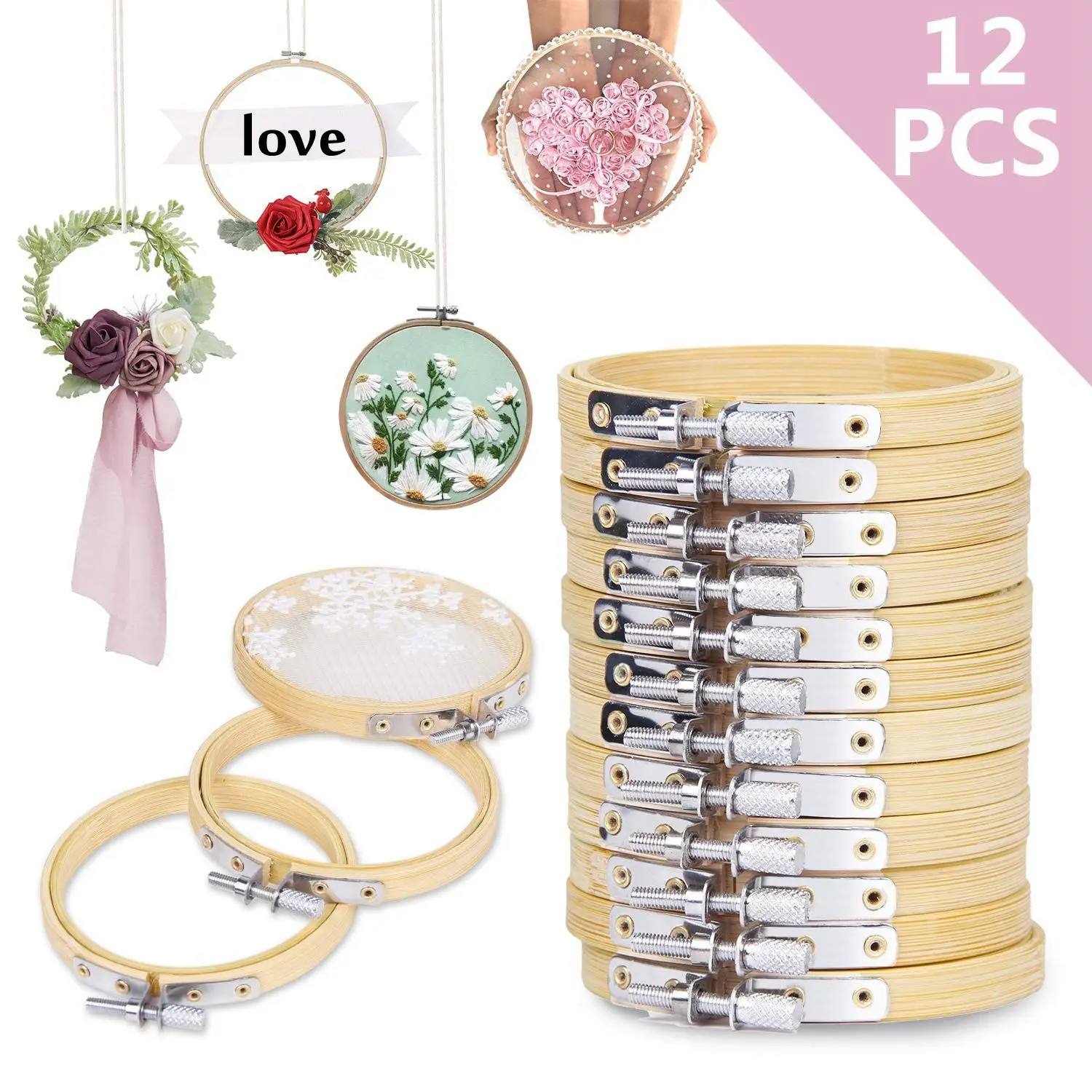 12 шт. 8 см деревянная рамка обод кольцо с вышивкой и круглым машина Bamboo ручной