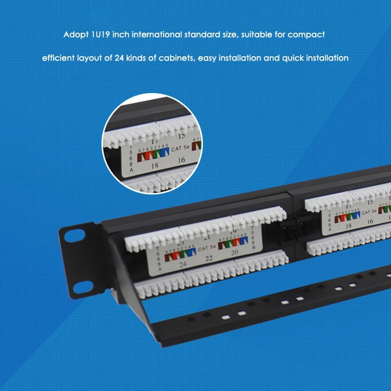 19 Inch 1U Rack Unshielded Super Category 5 24 Port RJ45 Network Distribution Frame for Computer Room Office