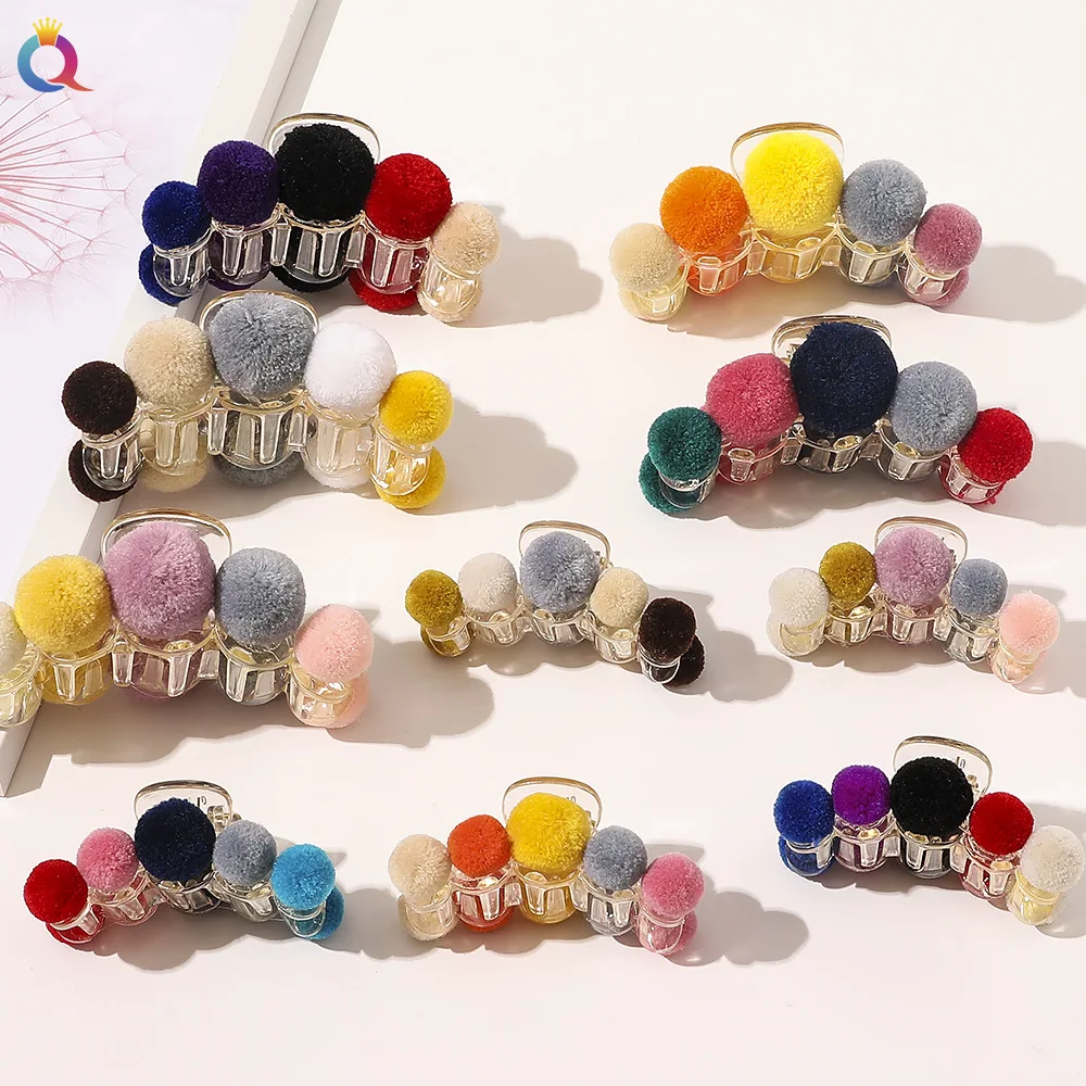 

Hair claws Colorful Pompon Hairpins Different Shape 2 Color Trendy Hair Clip For Women Girl Accessories Hair QY123002