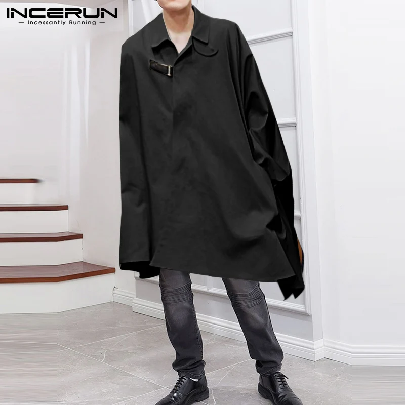

INCERUN New Men Sleeveless Solid Turndown Collar Cape Cloak Irregular Hem Tops 2023 Fashionable Casual Streetwear Trenach S-5XL