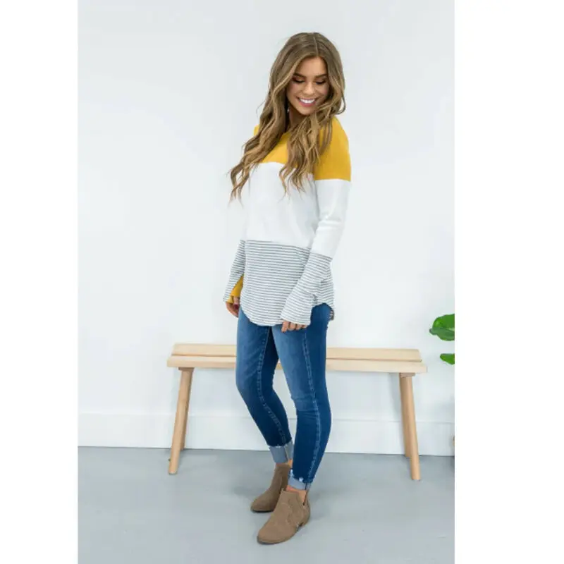 Повседневные полосатые женские Топы с длинным рукавом для беременных топы