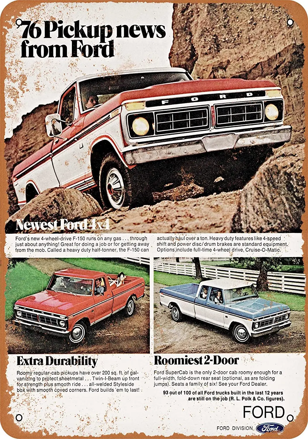 

WallColor 8*12 Metal Sign 1976 Ford Pickup Trucks Vintage Look
