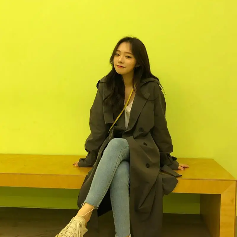 

Women Trench Spring New Streetwear All-match Trendy A-line Single Breasted Korean Style long coats Popular Long Windbreaker Chic