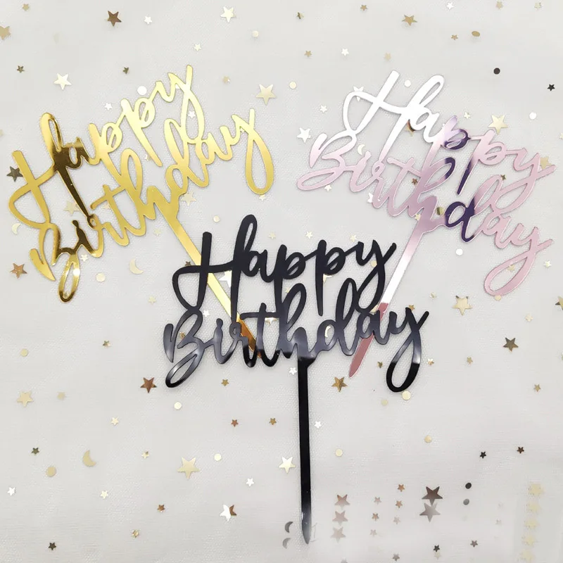 

Rose Gold Happy Birthday Cake Topper Acrylic New Creative Birthday Cupcake Topper for Birthday Party Dessert Cake Decorations