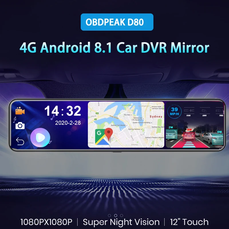 OBEPEAK Smart 4G Wi Fi Android 8 1 12 &quotАвтомобильный видеорегистратор зеркало заднего вида ADAS