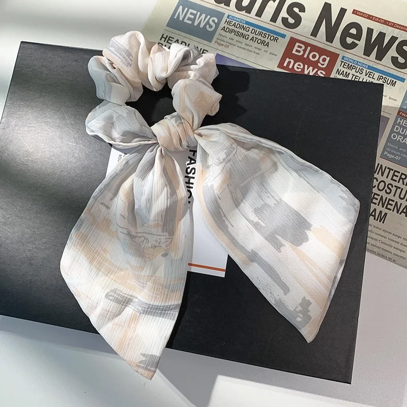 

Women Streamers Scrunchies Color Matching Print Elastic Bow Hair Rope Girl Hair Ties Korean Sweet Hair Accessories Headwear