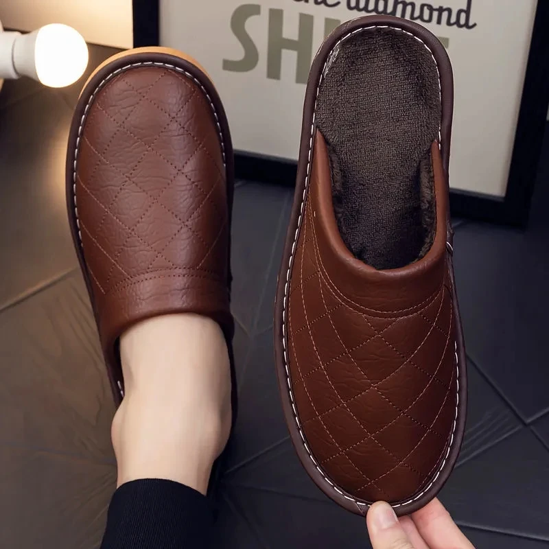 Winter Slip On Soft Comfort Black Brown Bedroom Indoor Flat Men Shoes 2021