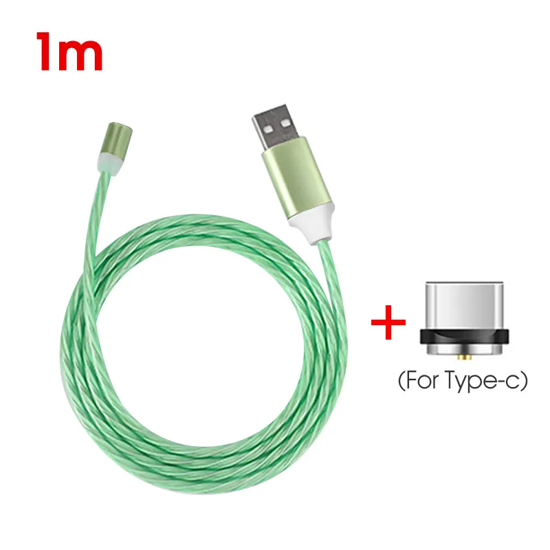 Светящийся кабель мобильного телефона зарядный кабель светодиодный Micro usb type C зарядное устройство для samsung Galaxy S10 S9 A50 A70 зарядный провод шнур - Цвет: For Type C Green