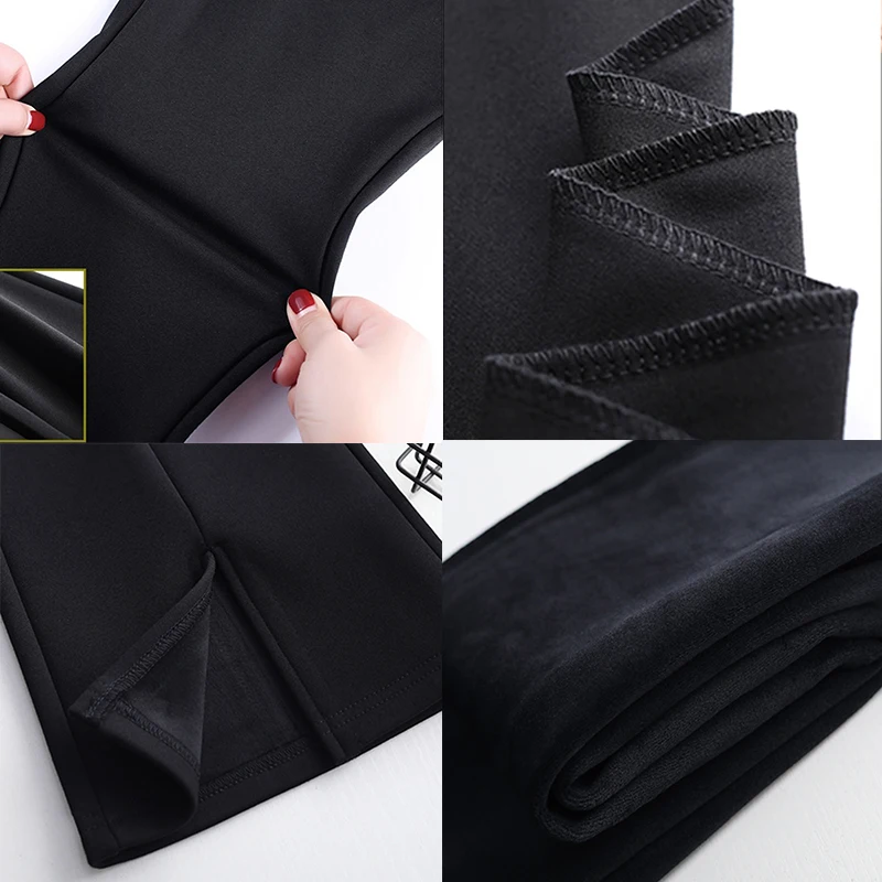 

Thicken Velvet Plus Size High Waist Pants Women Autumn Winter Straight Women Trousers Pockets Elastic Waist Flare Pants 11531