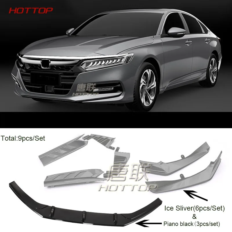 Гоночный автомобиль передний бампер спойлер протектор для Honda Accord 10th спереди и сзади 6 шт. стайлинга автомобилей - Цвет: Black Ice Sliver 9p