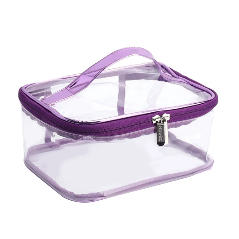 

28TF Portable Clear Makeup Bag Zipper Cosmetics Bags Transparent Travel Storage Pouch PVC Toiletry Organizers with Handle