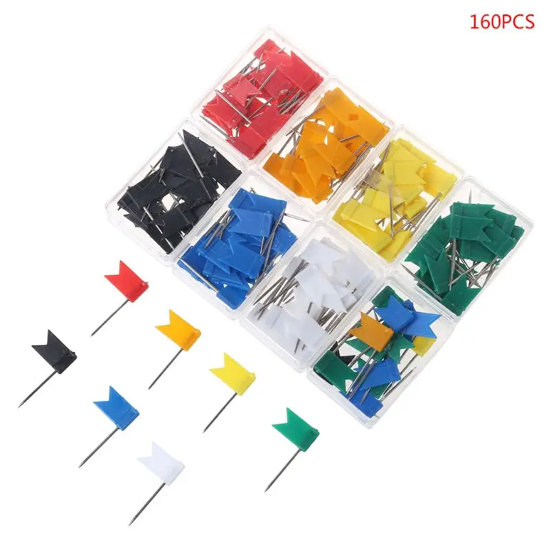 

160Pcs Multi Color Flag shaped Push Drawing Pins Notice Cork Board Map Marker Thumbtack Pins Office Supplies