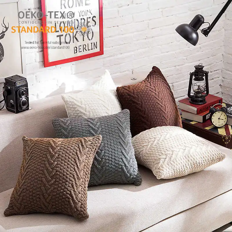 

Thick Wool Knitted Solid Pillowcase Sofa Waist Cushion Cover Throw Pillowcase Office Home Decor Pillow Case Decorative 45*45cm